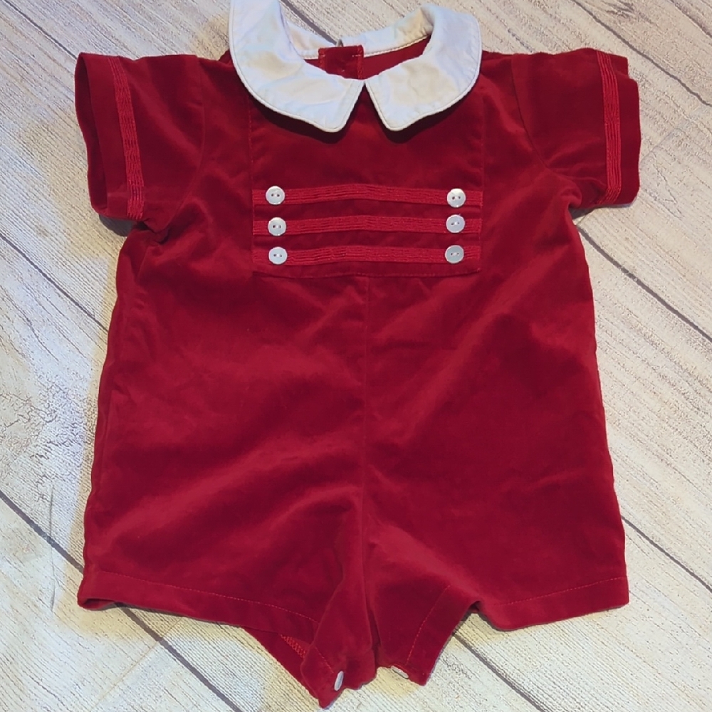 Vintage Red Velvet Kids One Piece with White Collar